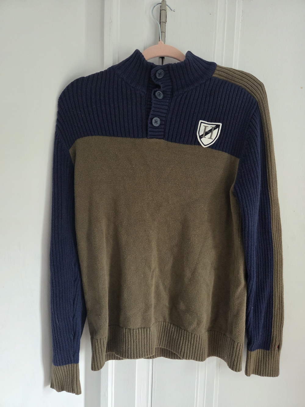 Tommy Hilfiger 100% Cotton Mock Neck Button Knit Sweater XL Youth (16-18)